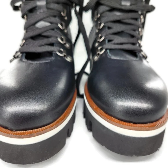 Aquatailia Morena Black & Olive Colorblock Leather Lace-Up Lug Sole Combat Boots - Picture 5 of 12